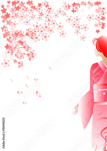 女性のシルエット 着物 和服 桜 Stock Image And Royalty Free
