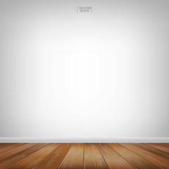 Empty wooden room space and white wall background. Vector illustration.