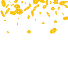 Indian rupee coins falling. Scattered disorderly INR coins on white background. Shapely scatter top gradient vector illustration. Jackpot or success concept.