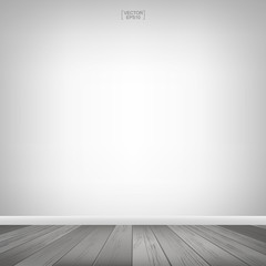 Empty wooden room space with white wall background. Vector illustration.
