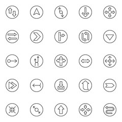 Arrows outline icons set. linear style symbols collection, line signs pack. vector graphics. Set includes icons as up and down arrows, navigation, resize, directions, refresh, intersection, controller