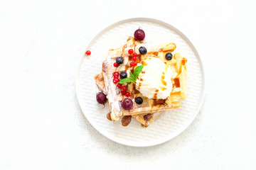 Homemade waffles with berries
