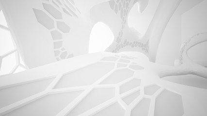 Abstract white parametric interior with window. 3D illustration and rendering.