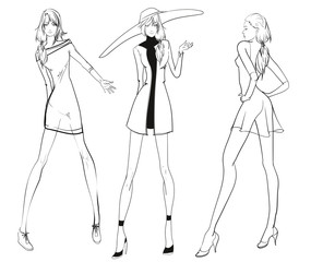 Stylish fashion models. Pretty young girls. Fashion girls Sketch