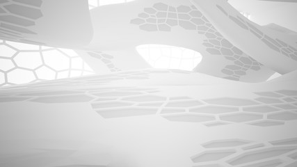 Abstract white parametric interior with window. 3D illustration and rendering.