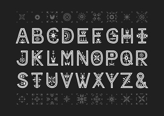 Vector capital alphabet. Decorative letters with patternded negative space.