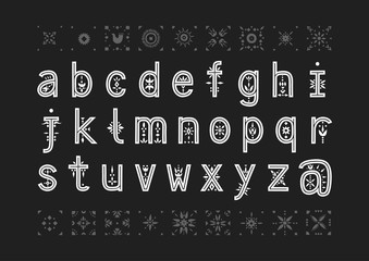 Vector lowercase alphabet. Decorative letters with patternded negative space.
