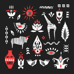 Vector hand-drawn set of nature elements of Africa.