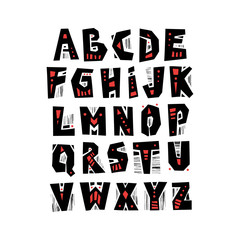 Vector capital cut out alphabet in pagan style with patterns. - 196448989