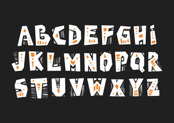 Vector capital cut out alphabet in pagan style with patterns. - 196448992