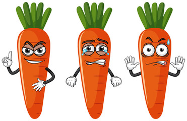 Three carrots with different expressions