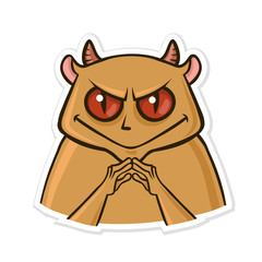 Sticker for messenger with funny animal. Devil hamster is up to something. Vector illustration, isolated on white background.