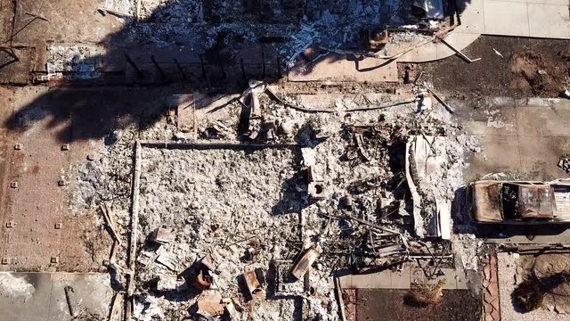 Shocking aerial of devastation from the 2017 Santa Rosa Tubbs fire disaster which destroyed whole neighborhoods.