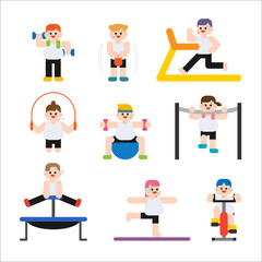exercise people character. vector flat design illustration set 