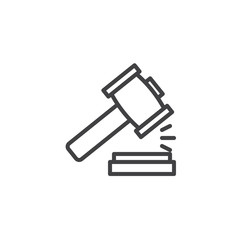 Law gavel outline icon. linear style sign for mobile concept and web design. Auction hammer, justice simple line vector icon. Symbol, logo illustration. Pixel perfect vector graphics