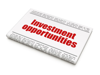 Finance concept: newspaper headline Investment Opportunities on White background, 3D rendering
