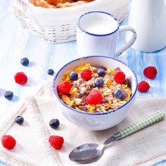 muesli breakfast menu with forest fruits