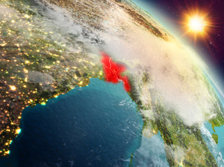 Bangladesh in sunrise from orbit
