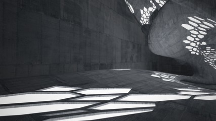 Abstract  concrete parametric interior with neon lighting. 3D illustration and rendering.