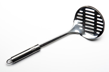skimmer, slotted spoon on white background