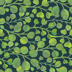 Gouache painted leaves Artistic seamless pattern