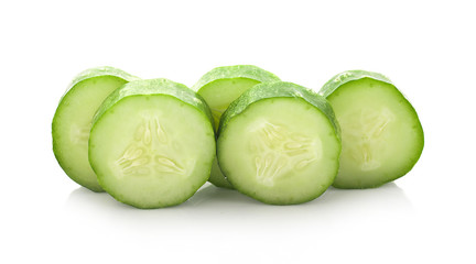 Fresh cucumber slices isolated on white background