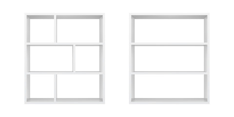White empty bookshelf template. Realistic isolated vector. © Vitaly