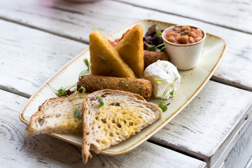 Cooked breakfast with vegetarian food trendy hipster restaurant high end