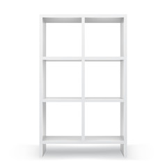 White empty bookcase template. Realistic isolated vector.