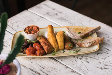 Cooked breakfast with vegetarian food trendy hipster restaurant high end