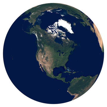 Earth from space. Satellite image of planet Earth. Photo of globe. Isolated physical map of North America (United States (USA), Mexico, Canada, Guatemala). Elements of this image furnished by NASA.