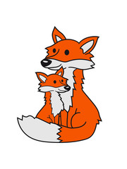 kind baby 2 freunde team paar mama papa familie junges schön sitzend süß niedlich klein kind fuchs schön design cool comic cartoon clipart logo tier wald