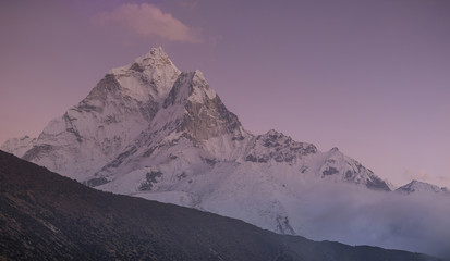 Ama Dablam peak at sunset on Everest base camp trek