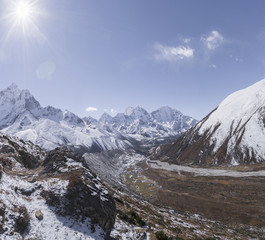 Fototapeta premium Ama Dablam summit and Pheriche valley on Everest base camp trek