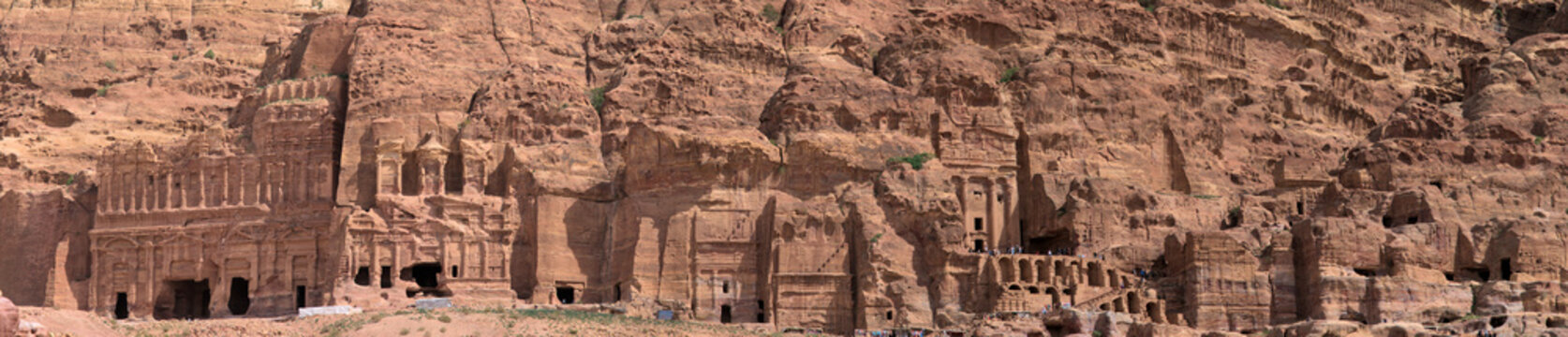 High resolution panorama of the rock city of Petra, Wadi Musa, Jordan, composed of several photos,
