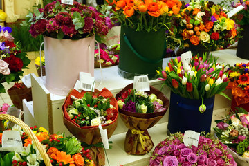 beautiful bouquets of flowers in store