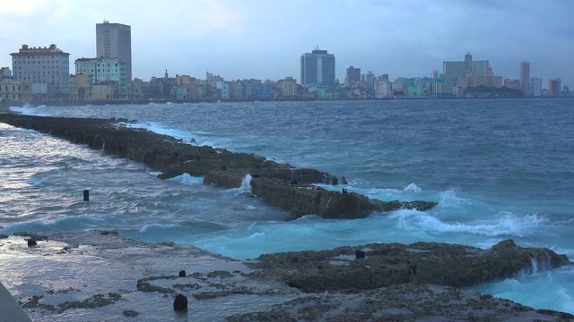 Beautiful shot of the Havana Cuba skyline as photographed from the Malecon waterfront.