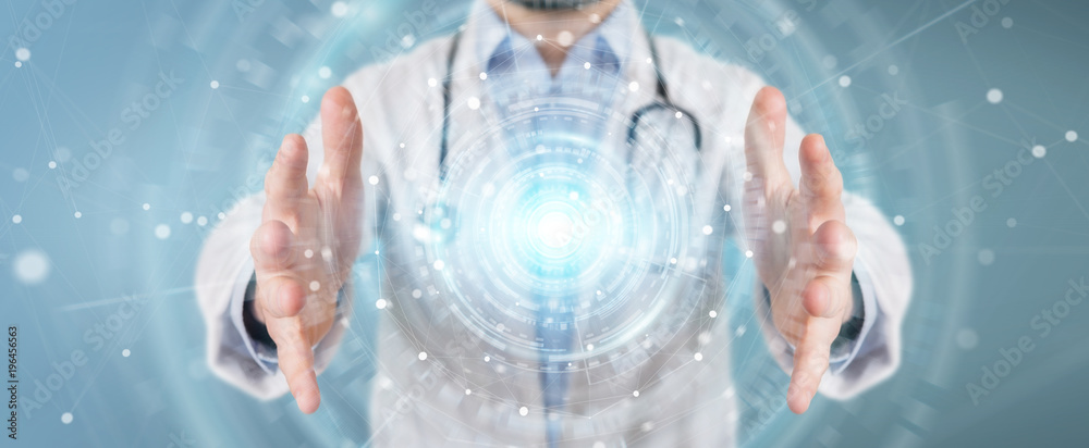Aufkleber doctor using digital medical futuristic interface 3d rendering