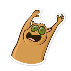 Sticker for messenger with funny animal. Scared, panicked hamster. Vector illustration, isolated on white background.