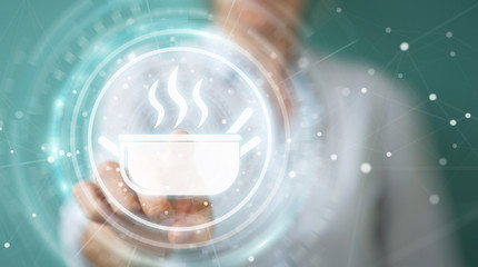 Businesswoman using application to order home made food online 3D rendering