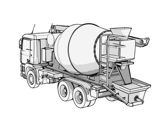 sketch of concrete mixer vector