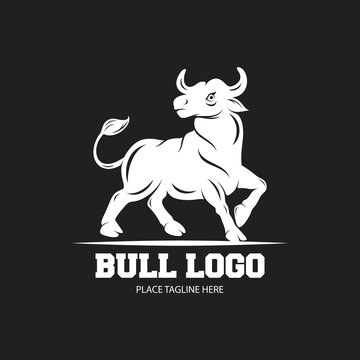 White bull icon on a black background