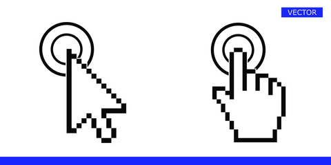 White arrow cursor and hand cursor click or touch moving icons vector illustration