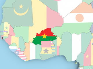 Map of Burkina Faso with flag on globe