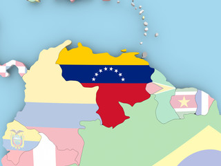 Map of Venezuela with flag on globe