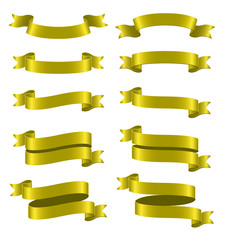 Set of yellow ribbon banners on white background