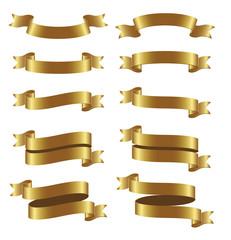 Set of gold ribbon banners on white background