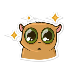 Sticker for messenger with funny animal. Puzzled Hamster. Vector illustration, isolated on white background.
