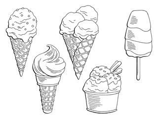 Ice cream dessert graphic black white isolated set sketch illustration vector