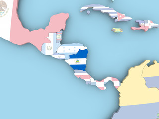 Map of Nicaragua with flag on globe